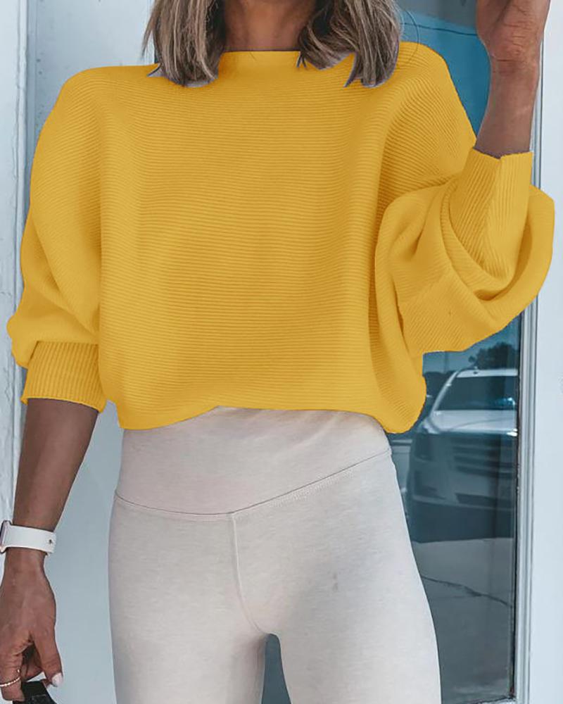 

O Neck Batwing Sleeve Knit Sweater, Yellow