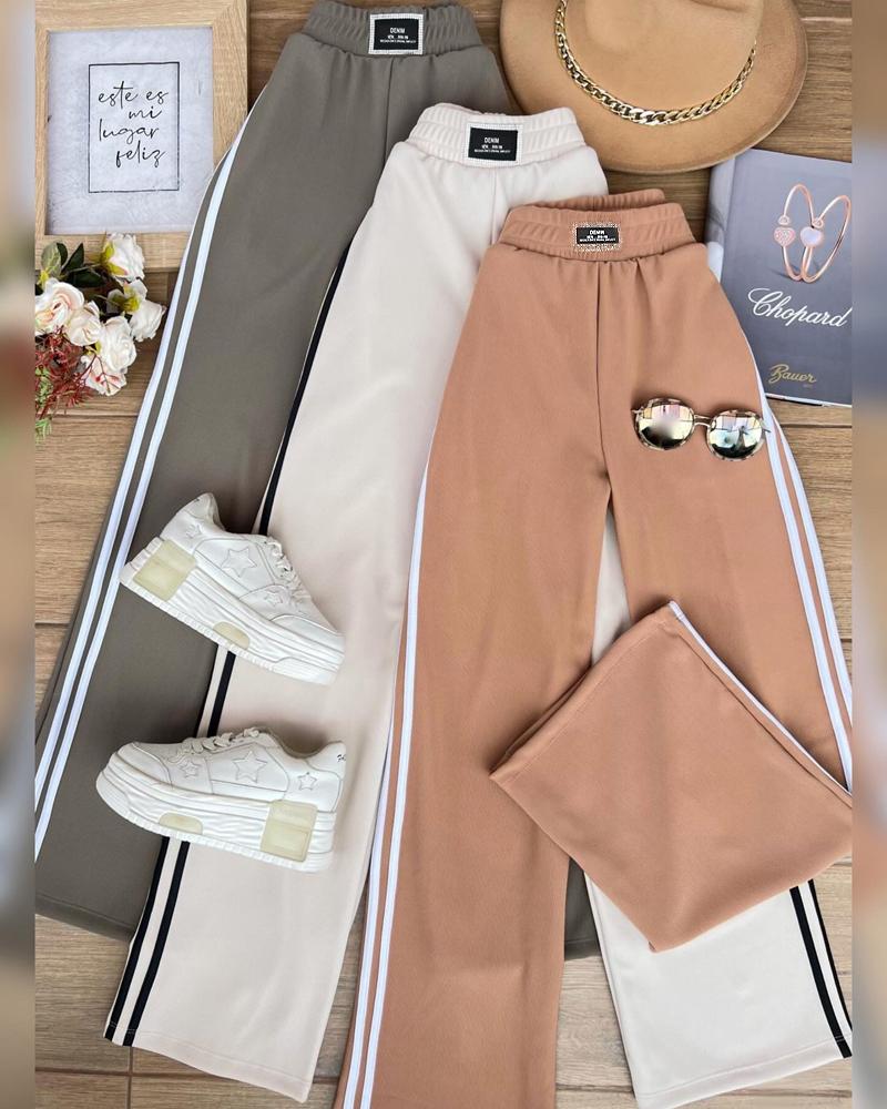 

Striped High Waist Sporty Pants, Khaki