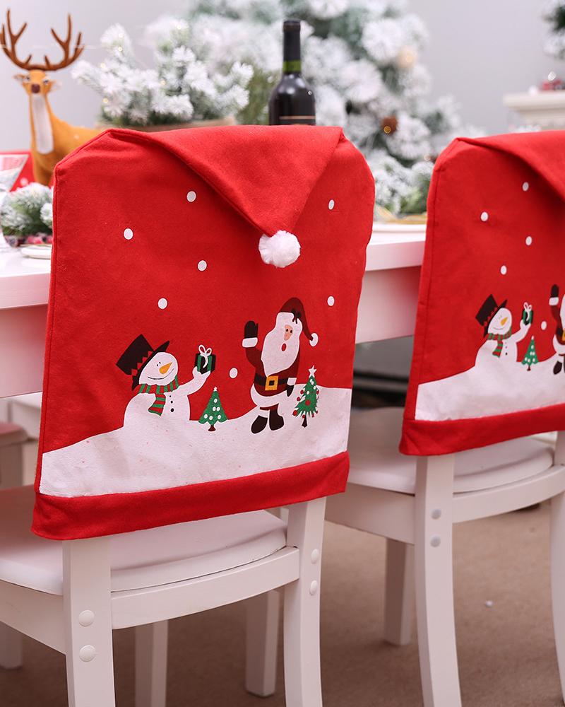 

1pc Christmas Dining Chair Cover Dinner Chair Slipcover Christmas Chair Seat Back Cover Protector Holidays Home Party Decoration, Red