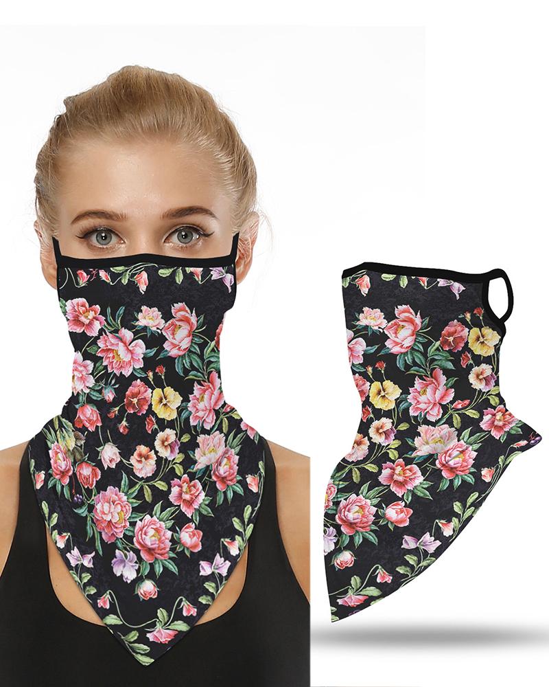 

Floral Print Breathable Ear Loop Face Cover Windproof Motorcycling Dust Outdoors, Black