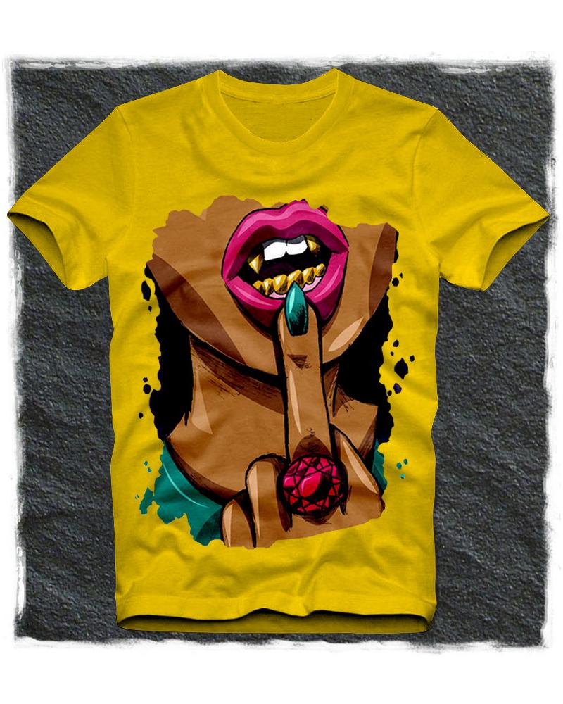 

Girl Print Short Sleeve Short Sleeve Loose T-shirts, Yellow