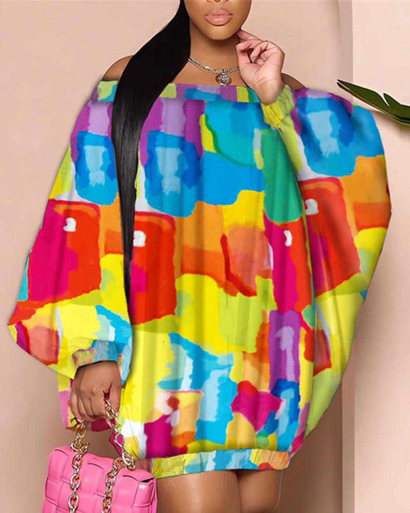 

Plus Size Tie Dye Print Off Shoulder Casual Dress, Multicolor