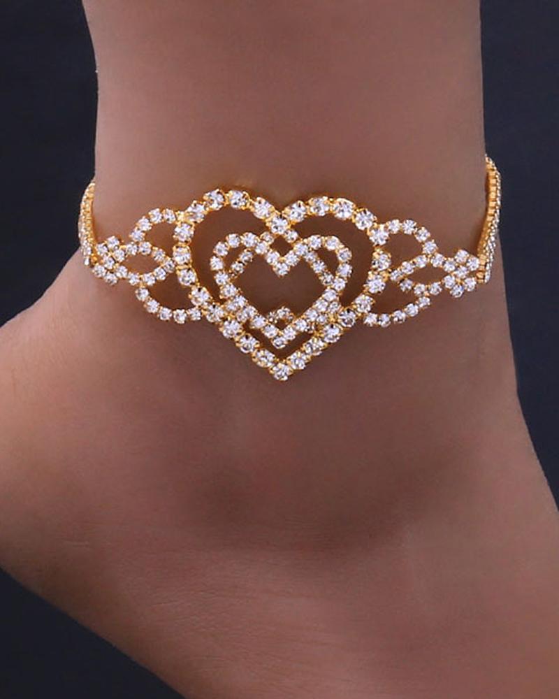 

1pcs Love Pattern Rhinestone Anklet, Gold