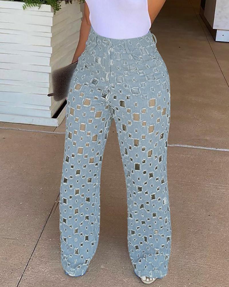 

Cutout High Waist Wide Leg Jeans, Lighted blue