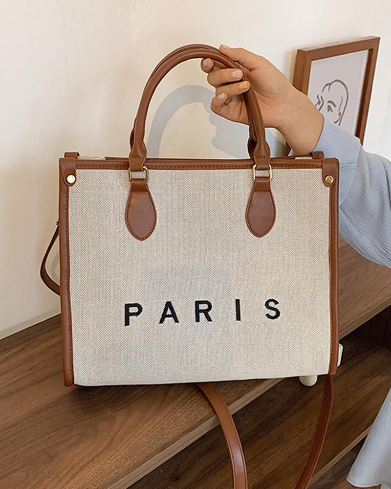 

Letter Print Large Capacity Crossbody Tote Bag, Brown