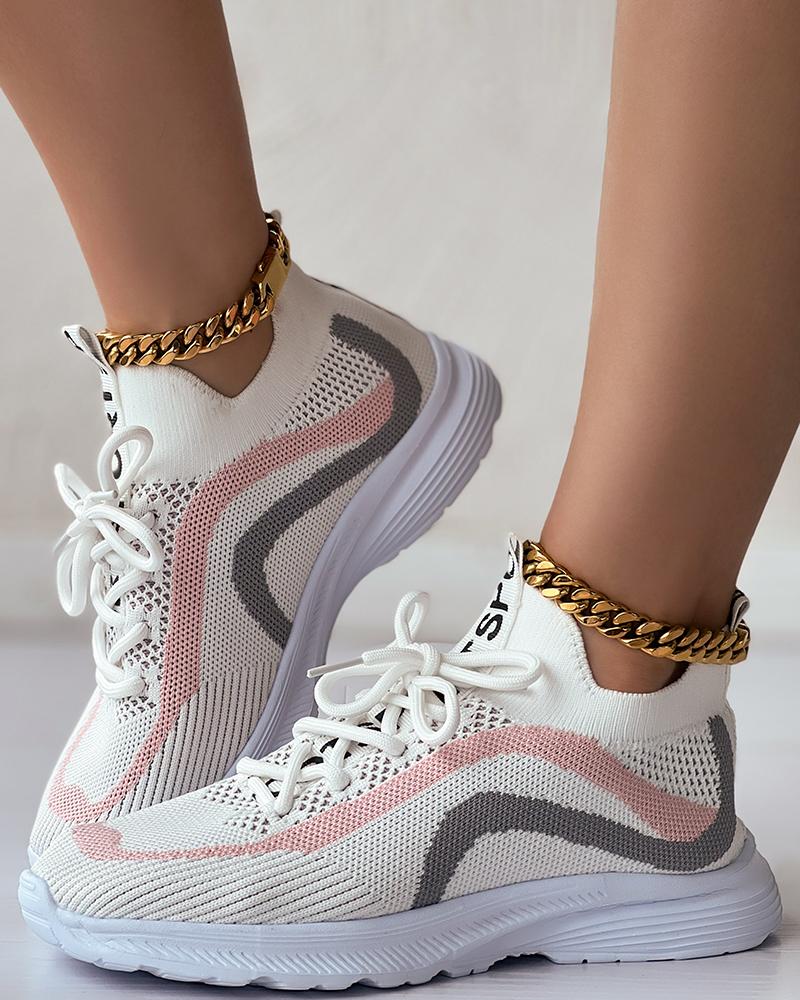 

Colorblock Lace-up Slip-On Breathable Sneakers, Pink