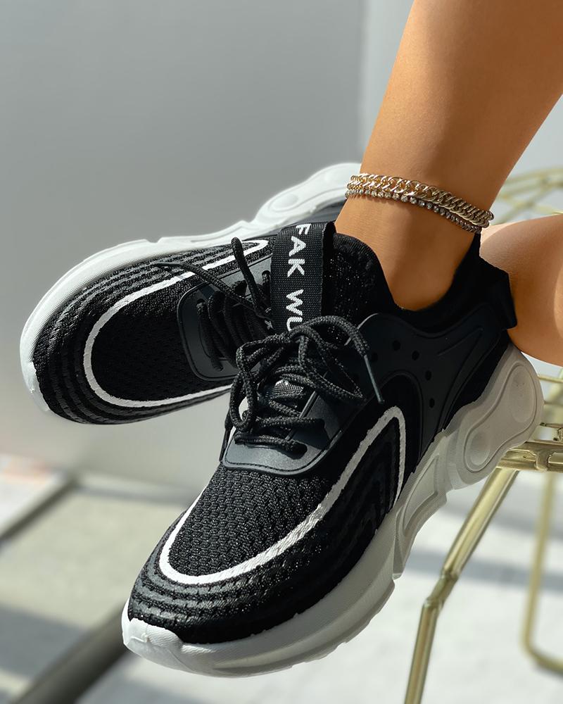 

Lace-up Knit Breathable Wedge Sneaker, Black