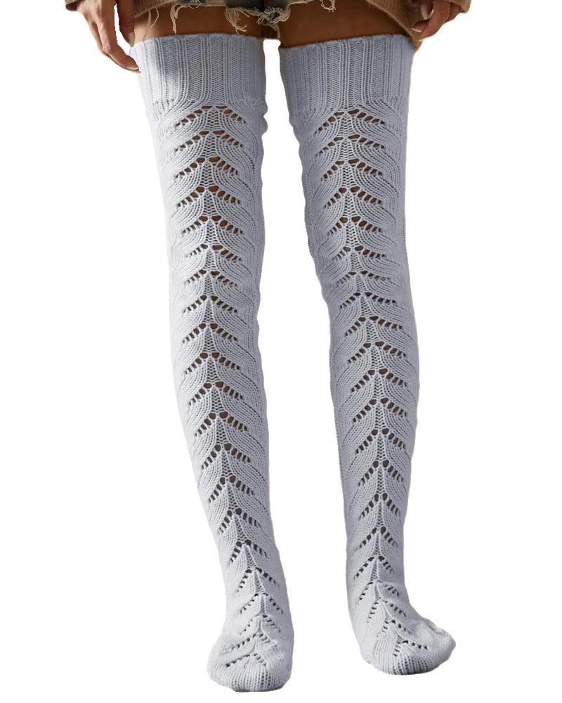 

Hollow Out Over The Knee High Long Socks, Gray