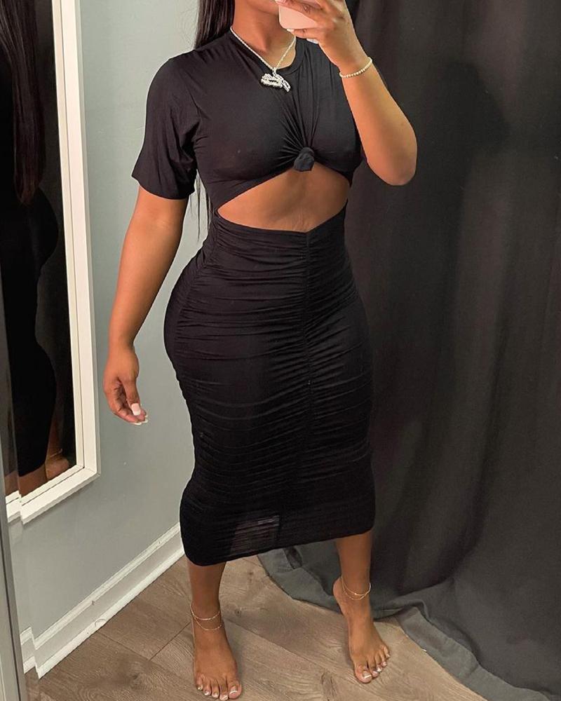 

Cutout Twist Ruched Casual Maxi Dress, Black