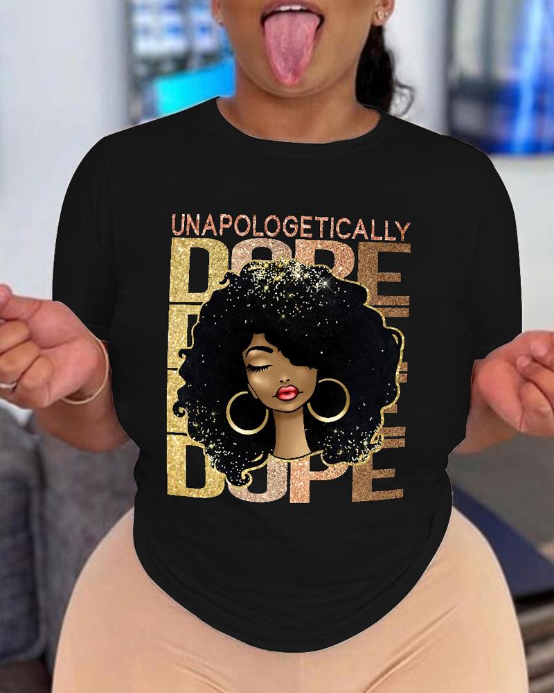 

Plus Size Figure Letter Print Short Sleeve Casual T-shirt, Black