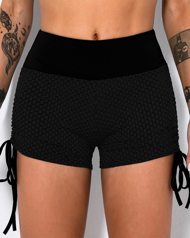

Skinny Fishnet High Waist Skinny Sport Short Pants, Black