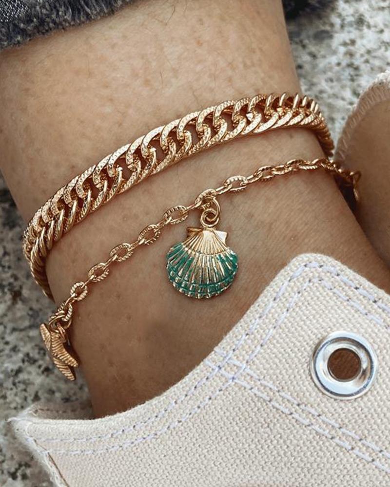 

2pcs Stackable Starfish Eye Shell Hollow Chain Beach Anklets Set, Gold