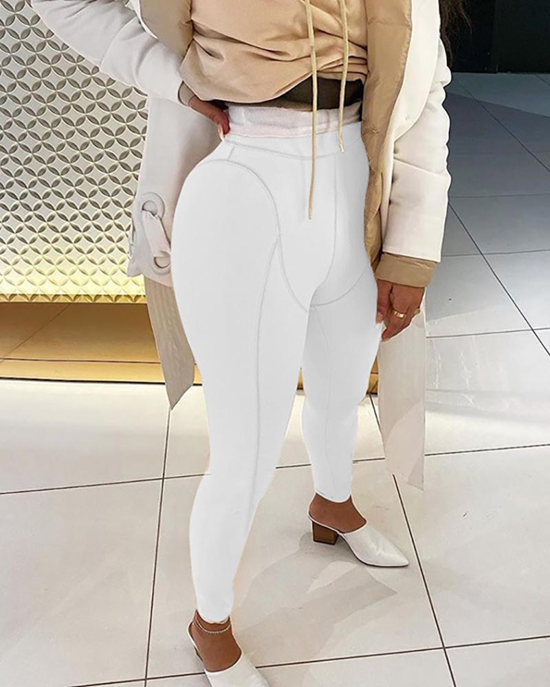 

High Waist Plain Skinny Pants, White