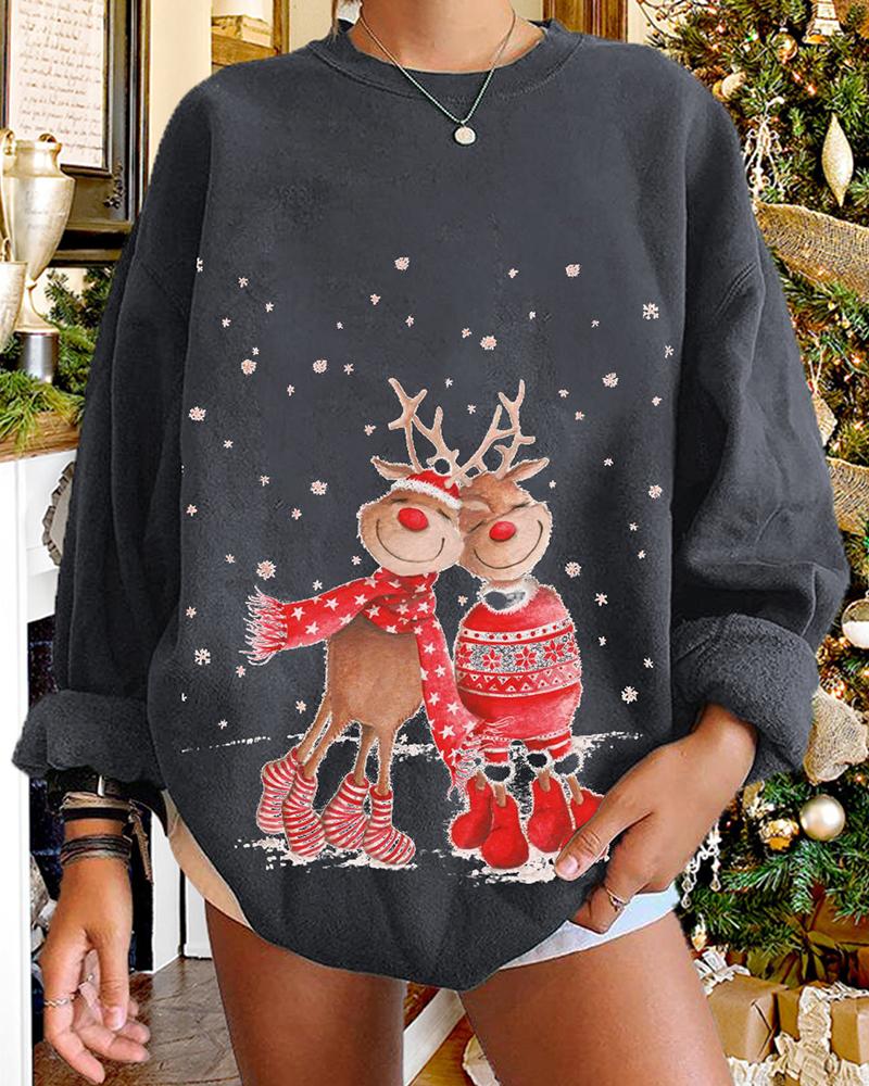 

Christmas Reindeer Snowflake Print Sweatshirt, Gray