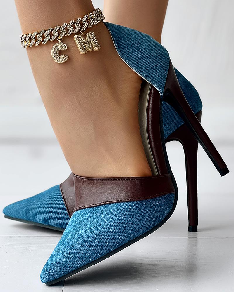 

Patchwork Stiletto Heel Pumps, Blue