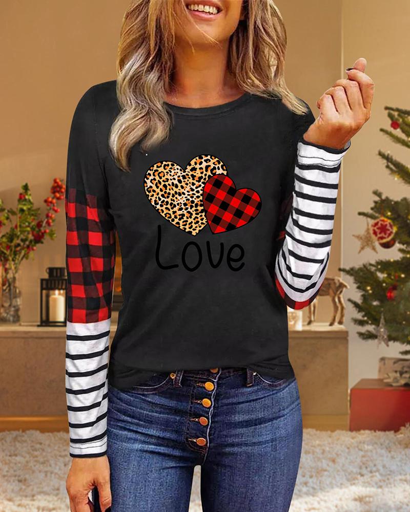 

Valentine' Day Long Sleeve Striped Plaid Heart Print Top, Style5