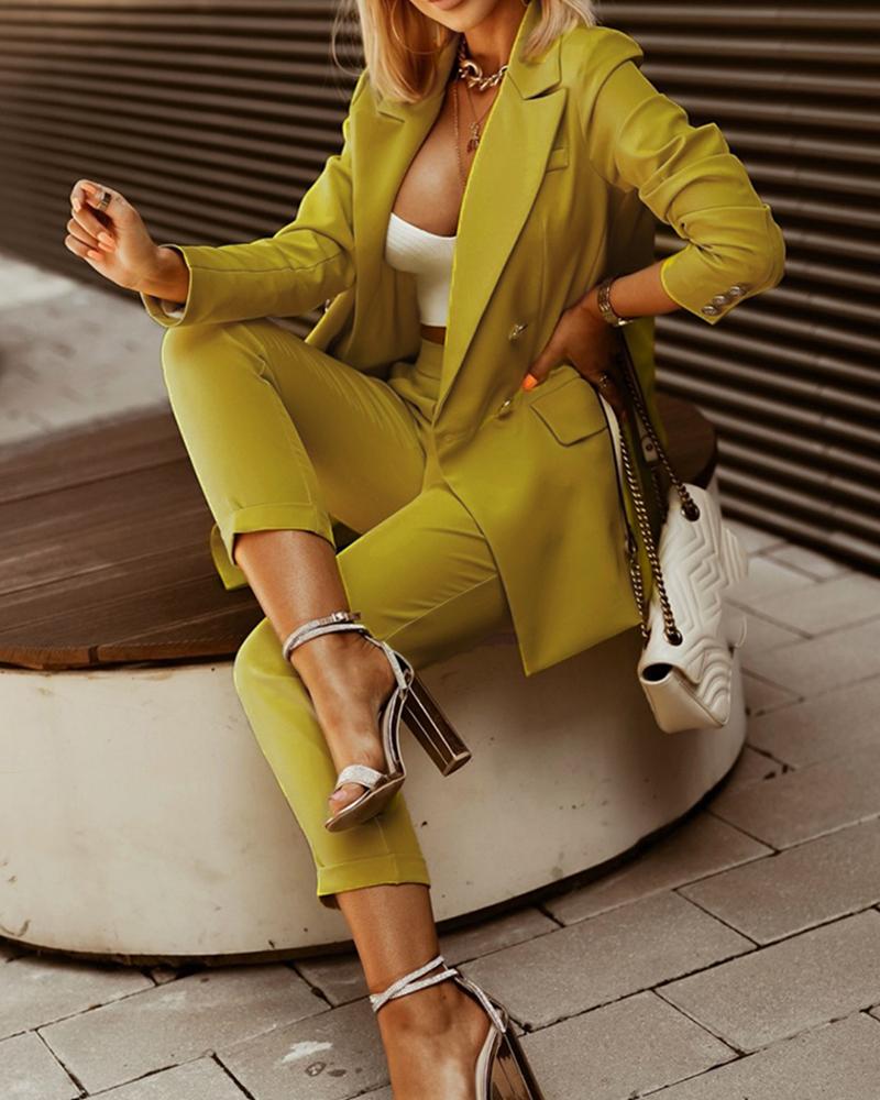 

Double Breasted Blazer Coat & Pants Set, Yellow