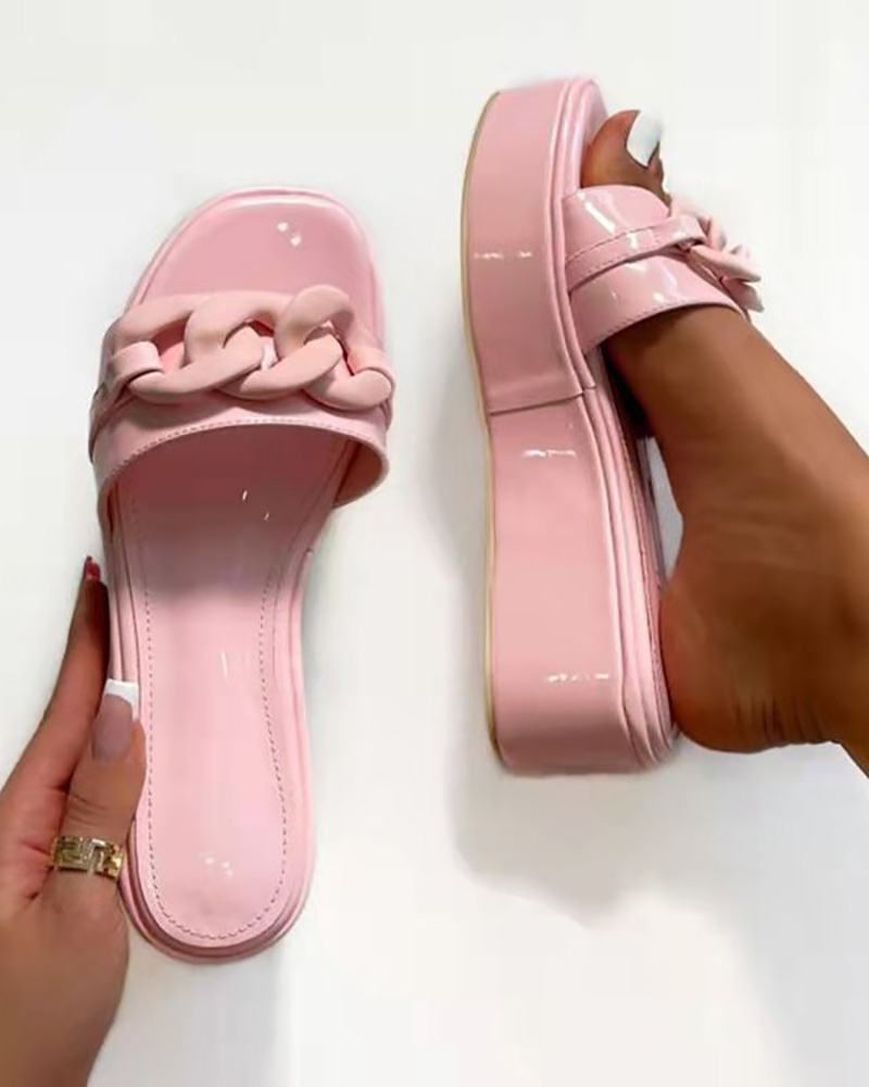 

Chain Decor Open Toe Platform Slippers, Pink