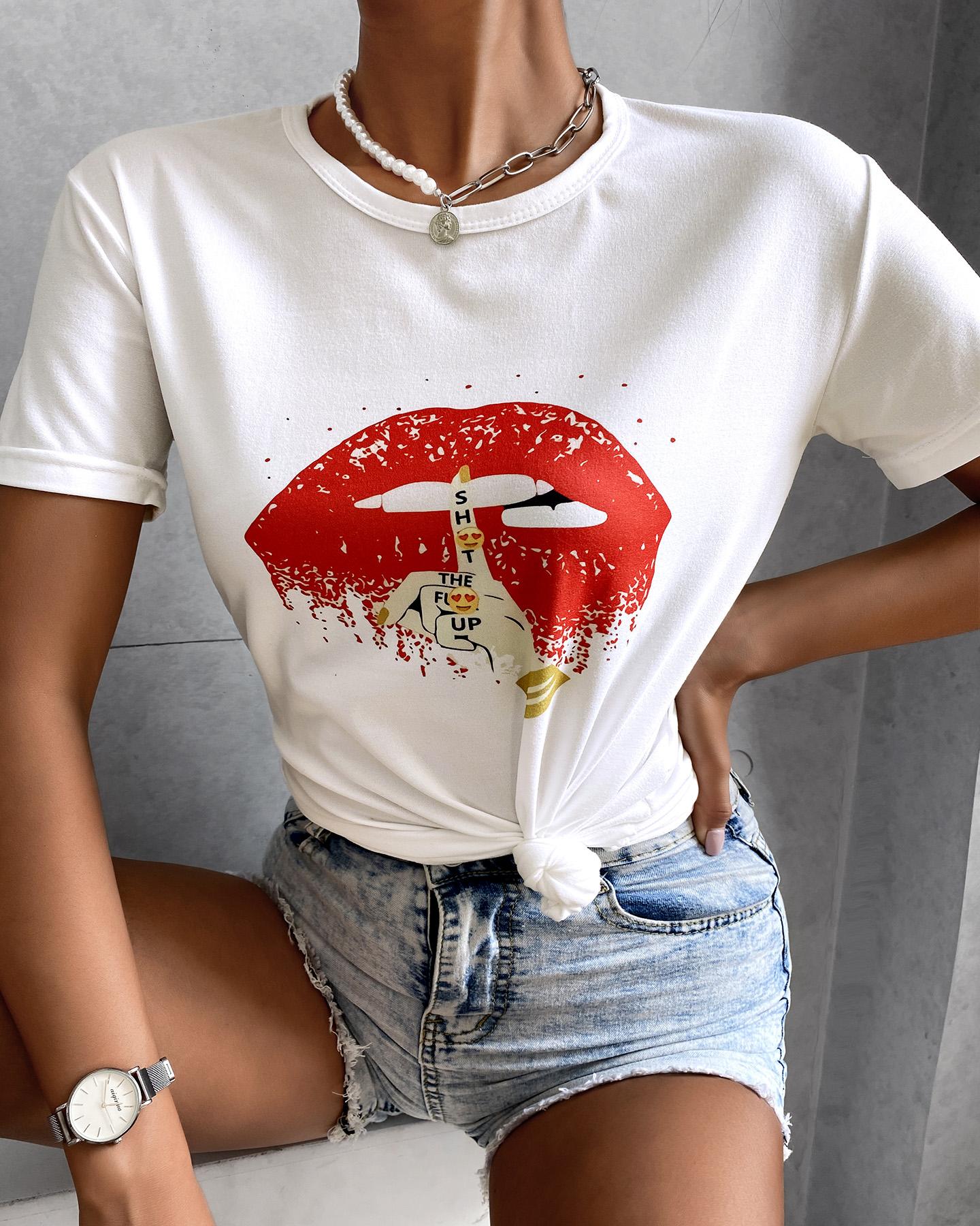 

Slogan Print Short Sleeve Casual T-shirt, Style2