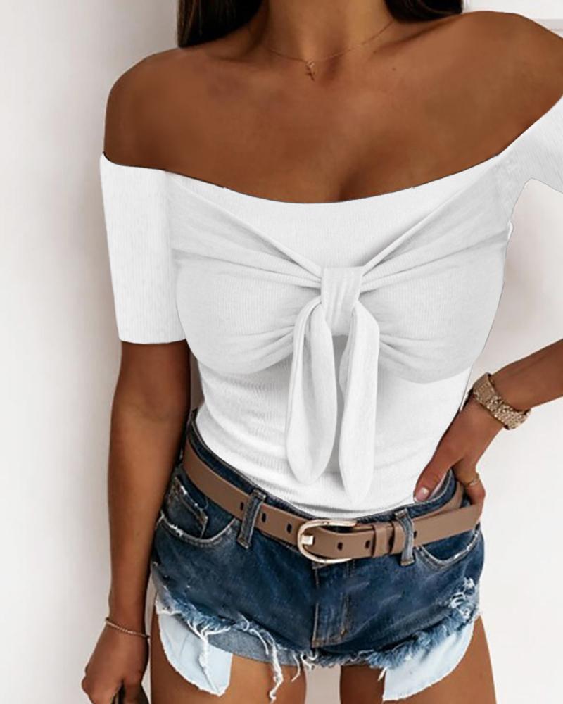 

Straight Across Knotted Front T-shirt, White