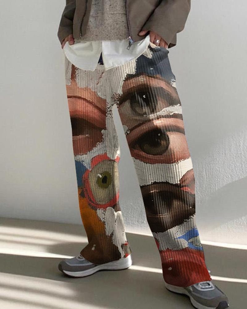 

Abstract Painting Print Straight Baggy Pants, Multicolor
