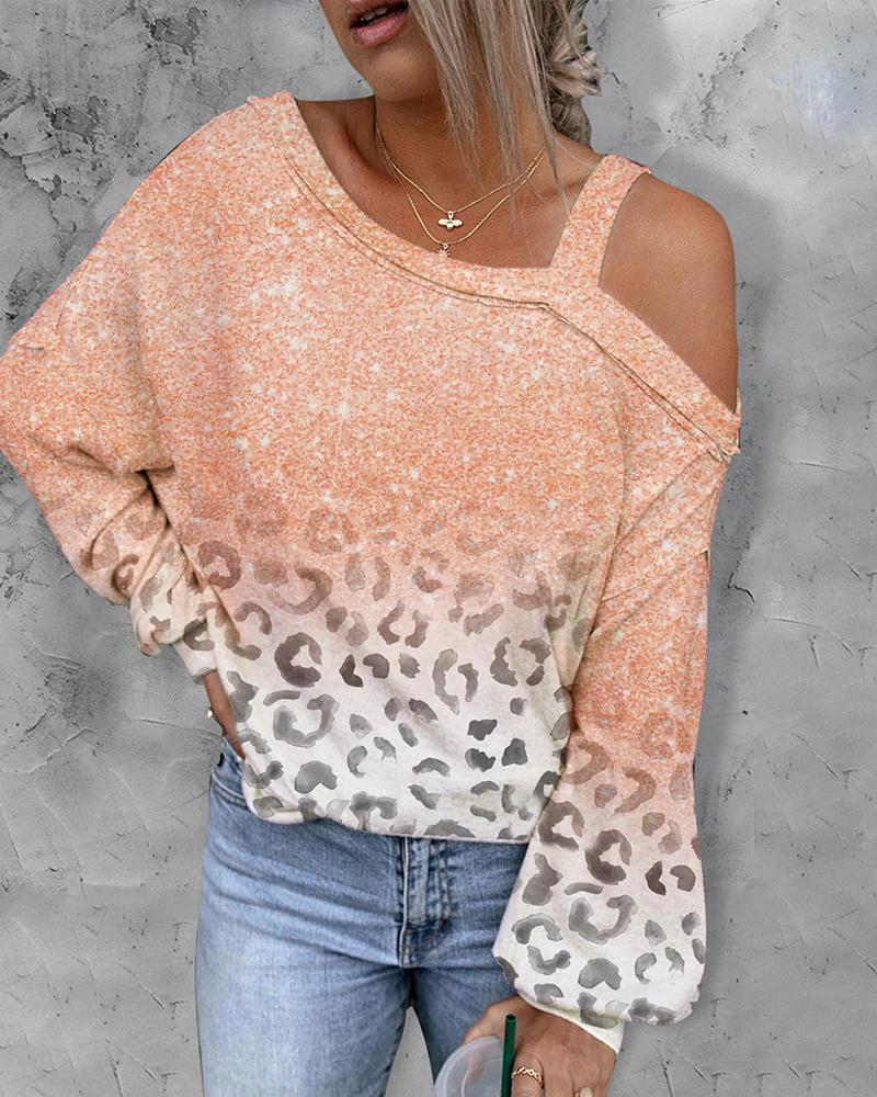 

Leopard Print Ombre Cold Shoulder Sweatshirt, Orange