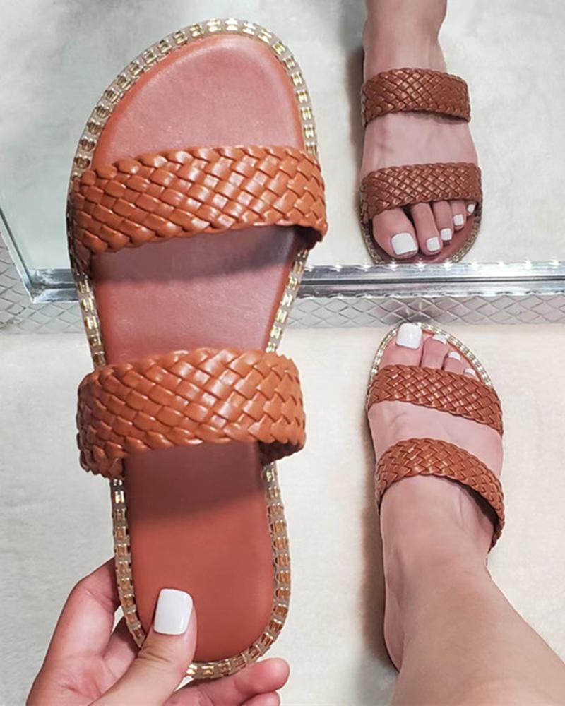 

Braided Double Strap Slippers, Brown