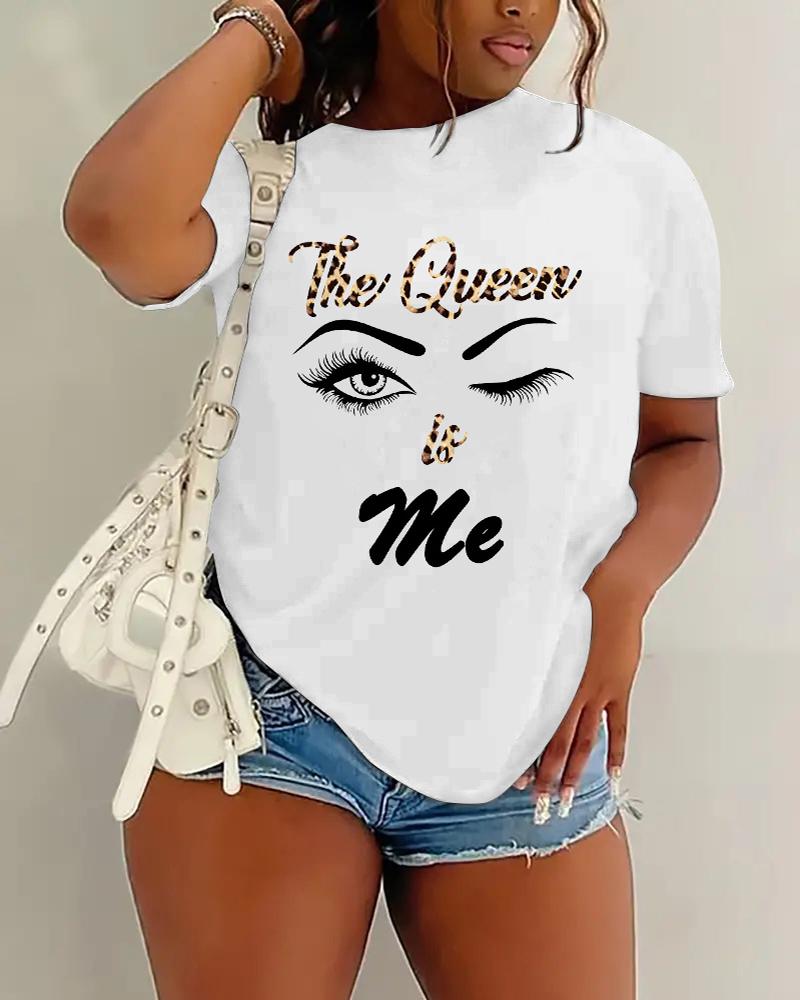 

Plus Size The Queen Is Me Print Short Sleeve Casual T-shirt, White