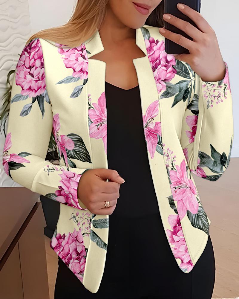 

Manteau blazer décontracté extensible à manches longues et imprimé floral, Multicolor