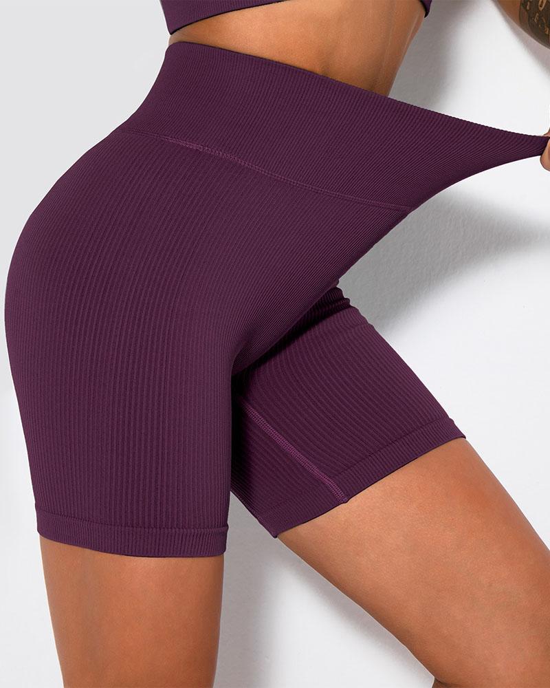 

High Waist Tummy Control Butt Lift Active Shorts, Purple