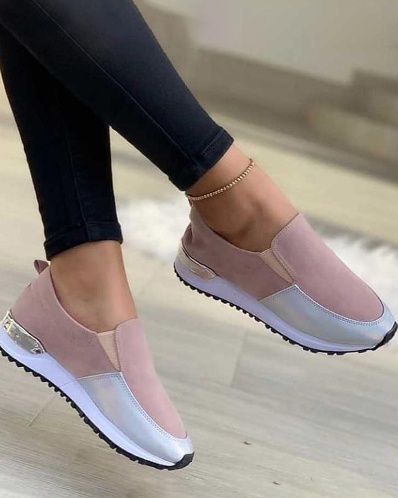 

Contrast Paneled Casual Slip On Sneakers, Pink