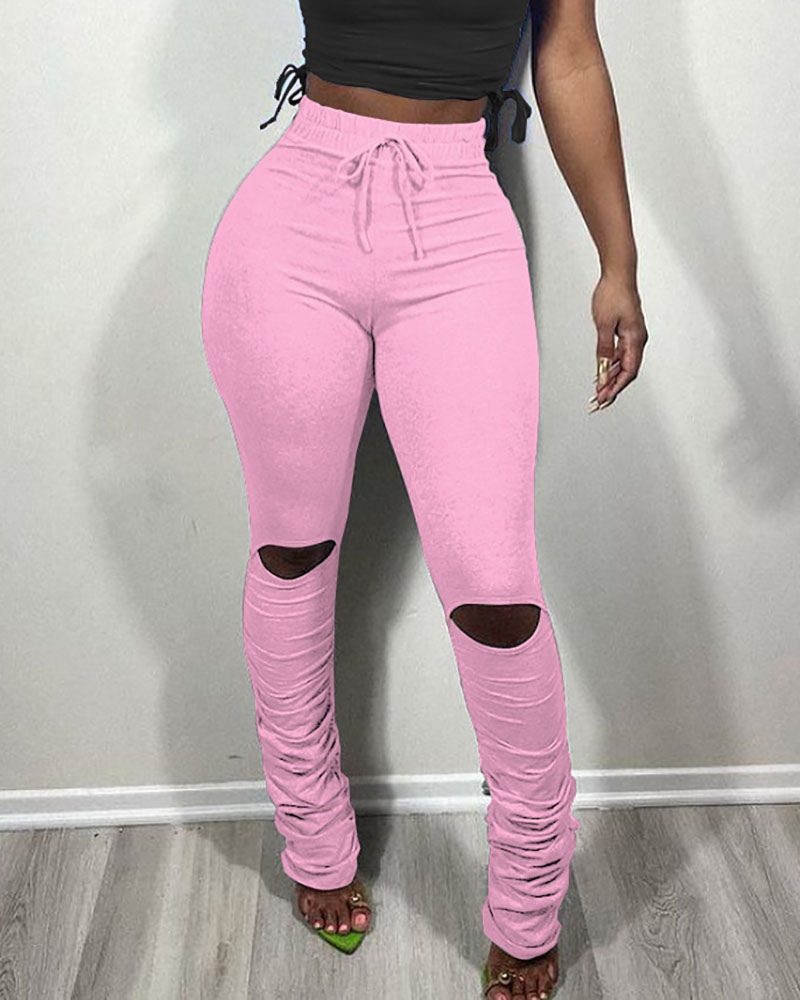 

Cutout Ruched Drawstring Casual Pants, Pink