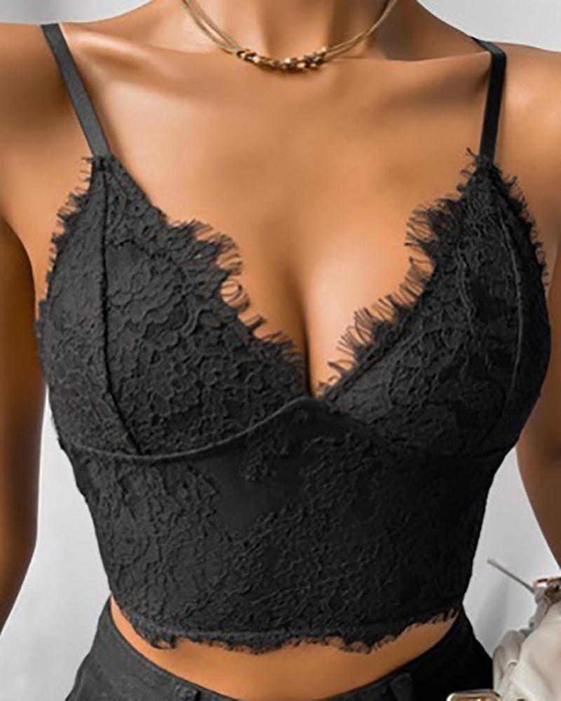 

Crochet Eyelash Lace Bustier Sleeveless Top, Black