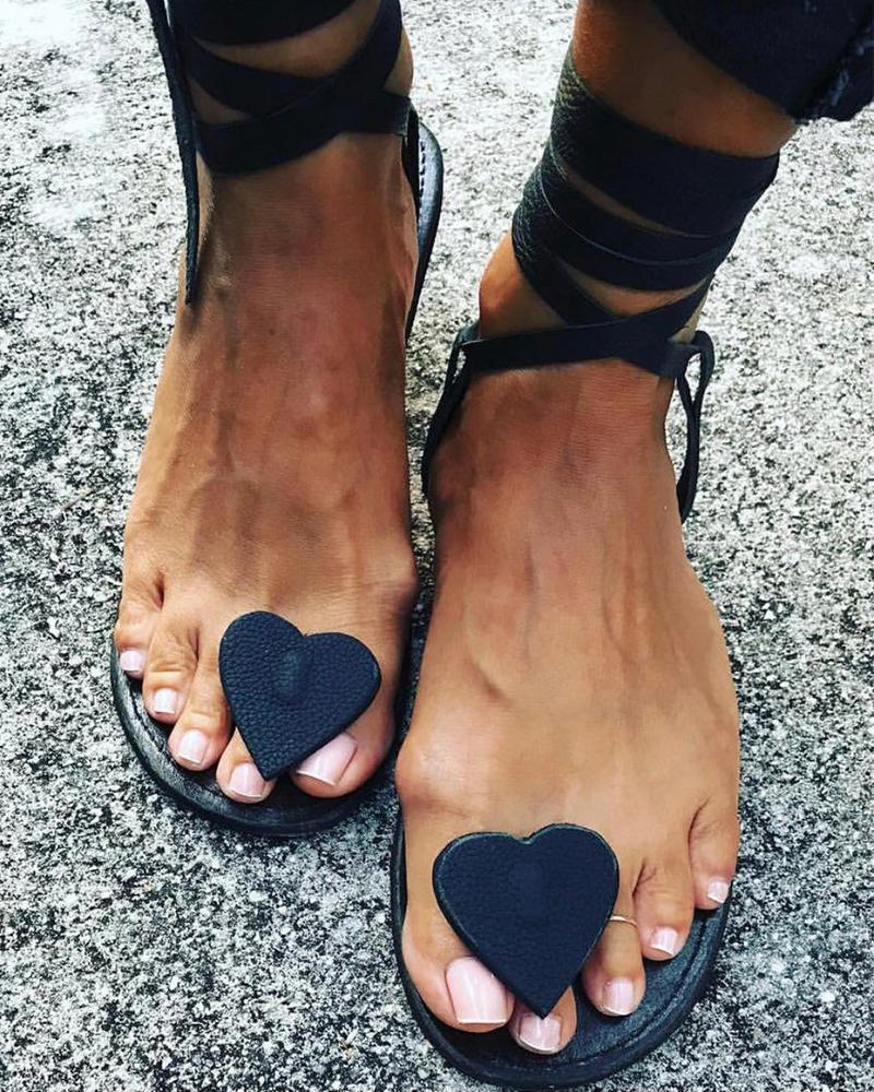 

Heart Embellished Boho Sandals, Black