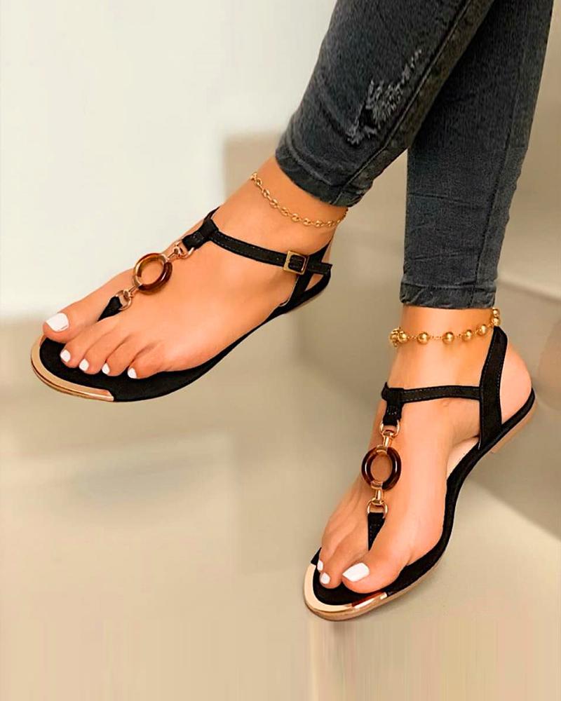 

Ring Embellished Thong Sandals, Black
