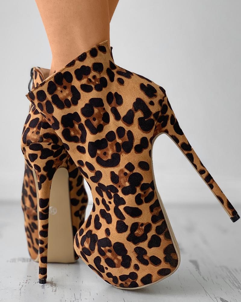 

Cheetah Print Platform Side Zip Stiletto Heels, Leopard