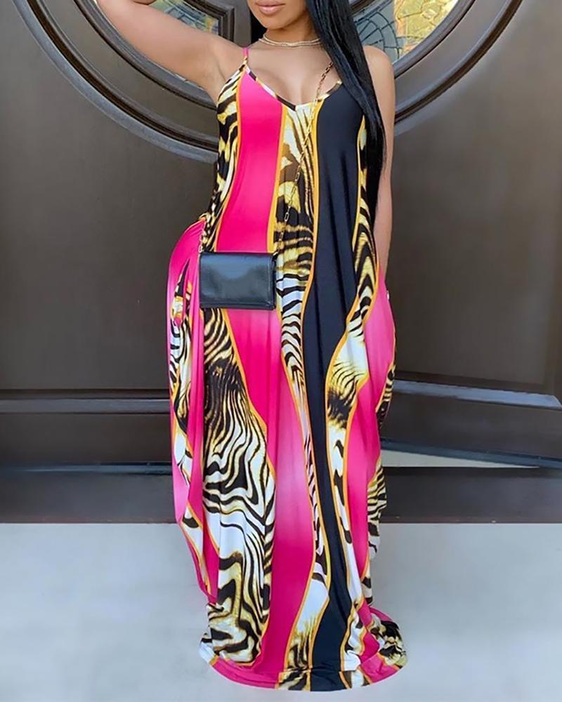 

Colorblock Spaghetti Strap Pocket Design Maxi Dress, Hot pink