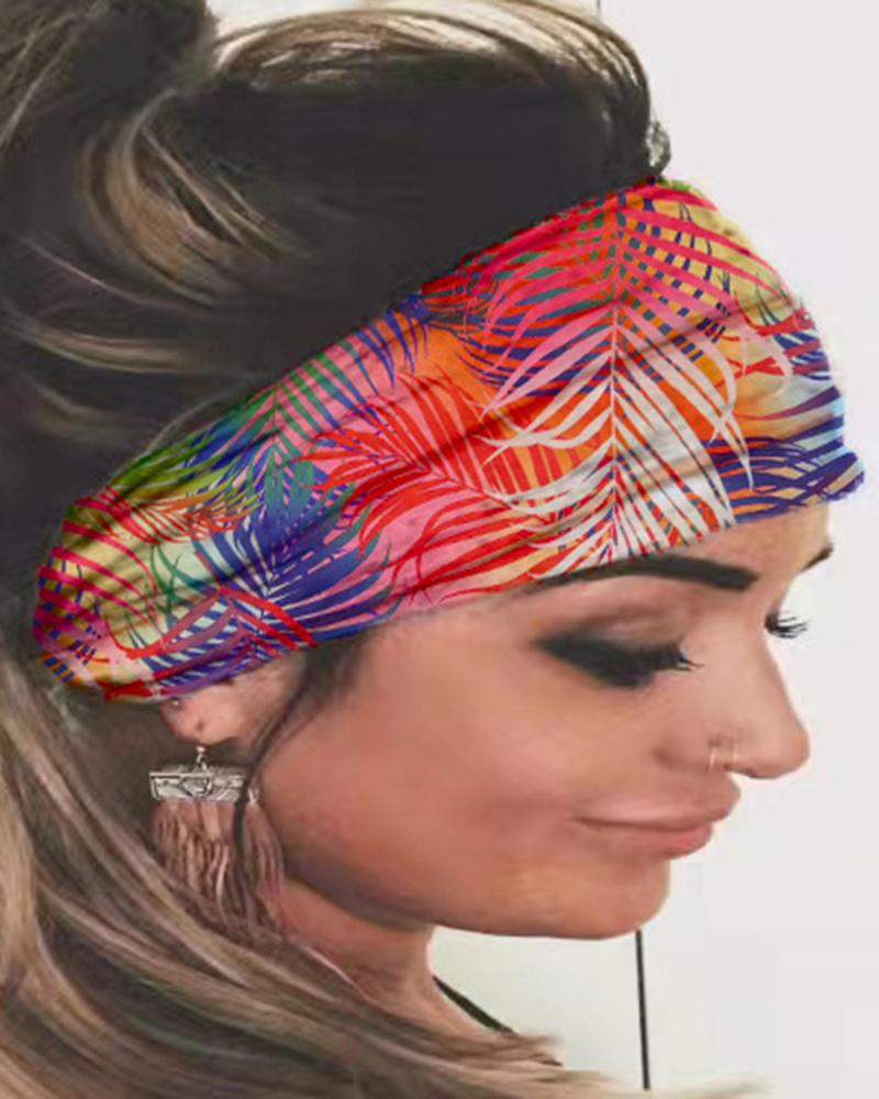 

1pc Palm Leaf Print Yoga Sports Wide Headband, Multicolor