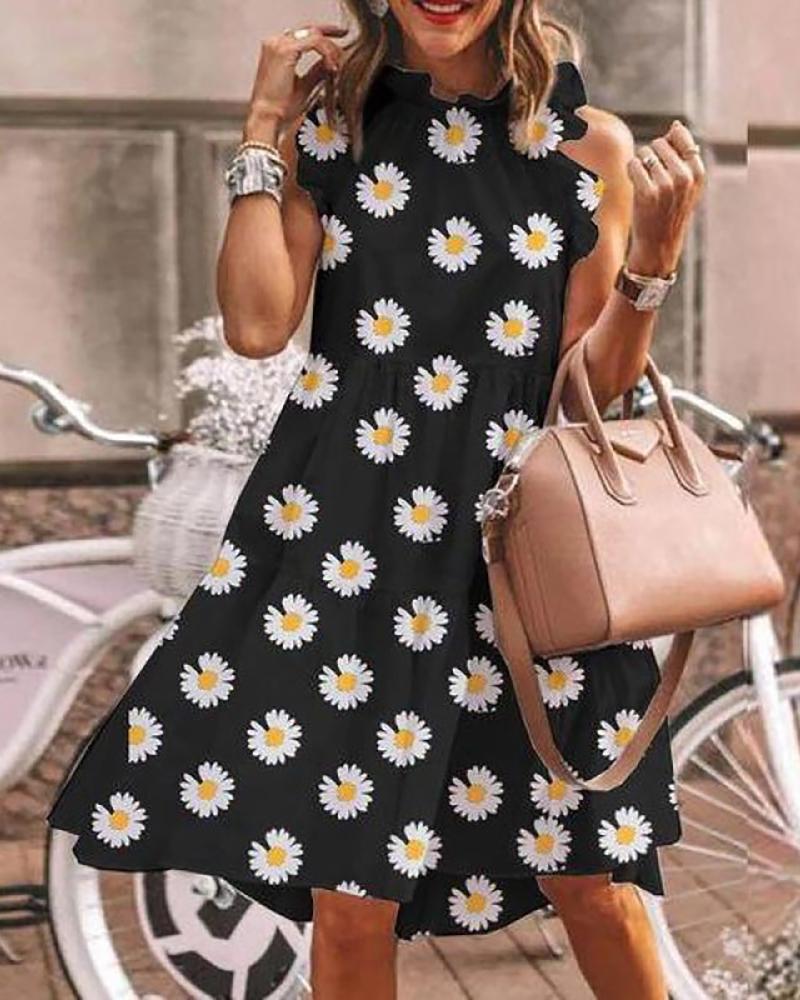 

Floral / Polkadot / Sunflower / Daisy Print Ruffles Casual Dress, Style7