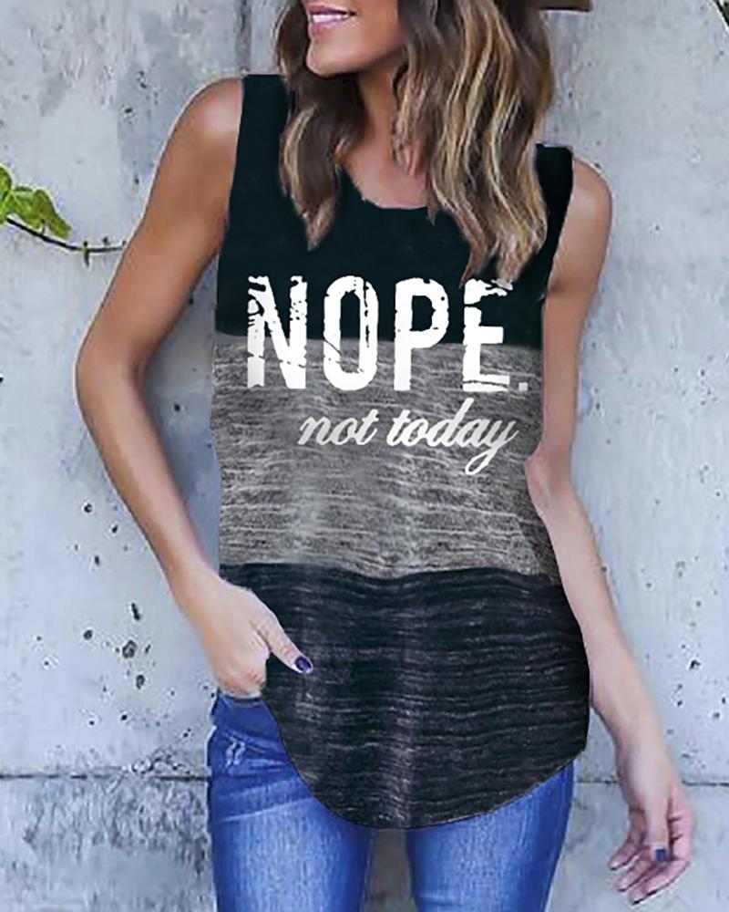 

Letter Print Colorblock Casual Tank, Gray