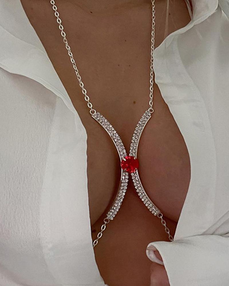 

Gem Stone Rhinestone Decor Body Chain, Red