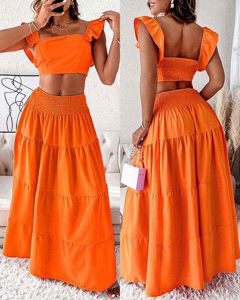 

Shirred Crop Top & Maxi Skirt Set, Orange