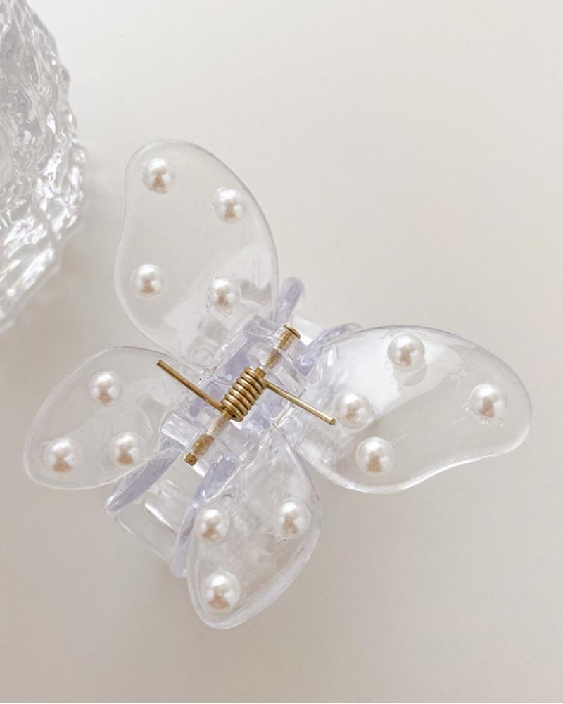 

1pc Pearls Decor Butterfly Shaped Hair Claw, Style2