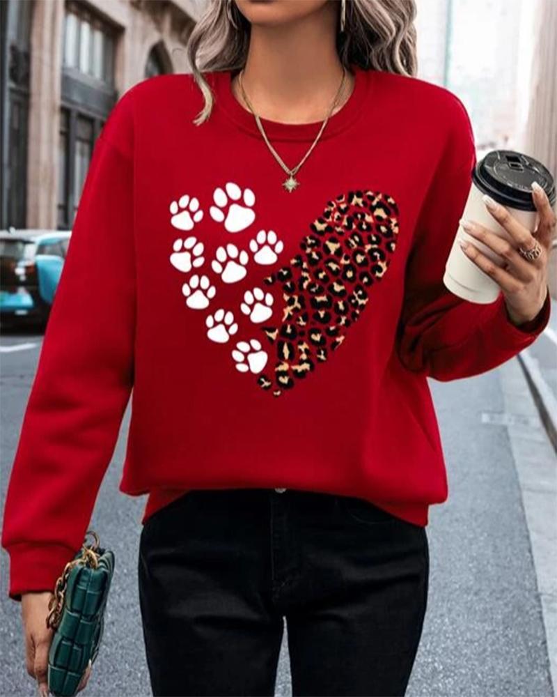 

Valentine' Day Leopard Heart Paw Print Top, Red
