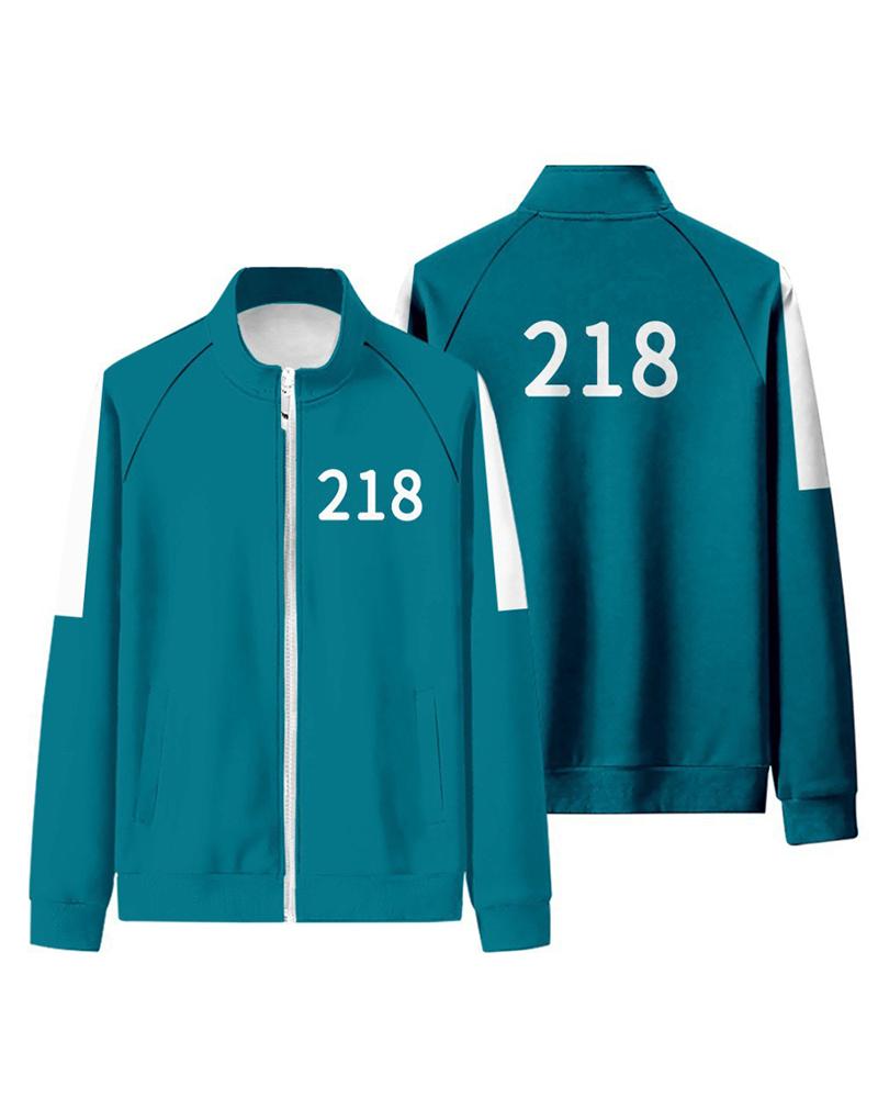 

Squid Game Letter Print Zip Front Coat, Style2