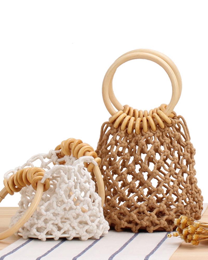 

Hollow Out Crochet Braided Beach Handbag, Khaki