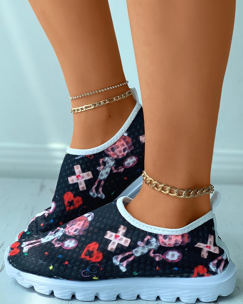 

Cartoon Graphic Print Knit Sock Sneakers, Black