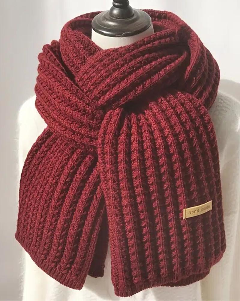 

Women Winter Solid Color Knit Warm Fashion Thickening Warm Wrap Scarf, Wine red