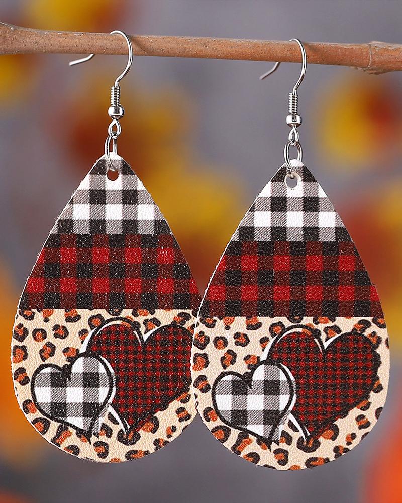 

1Pair Valentine's Day Plaid Heart Waterdrop Earrings, Wine red