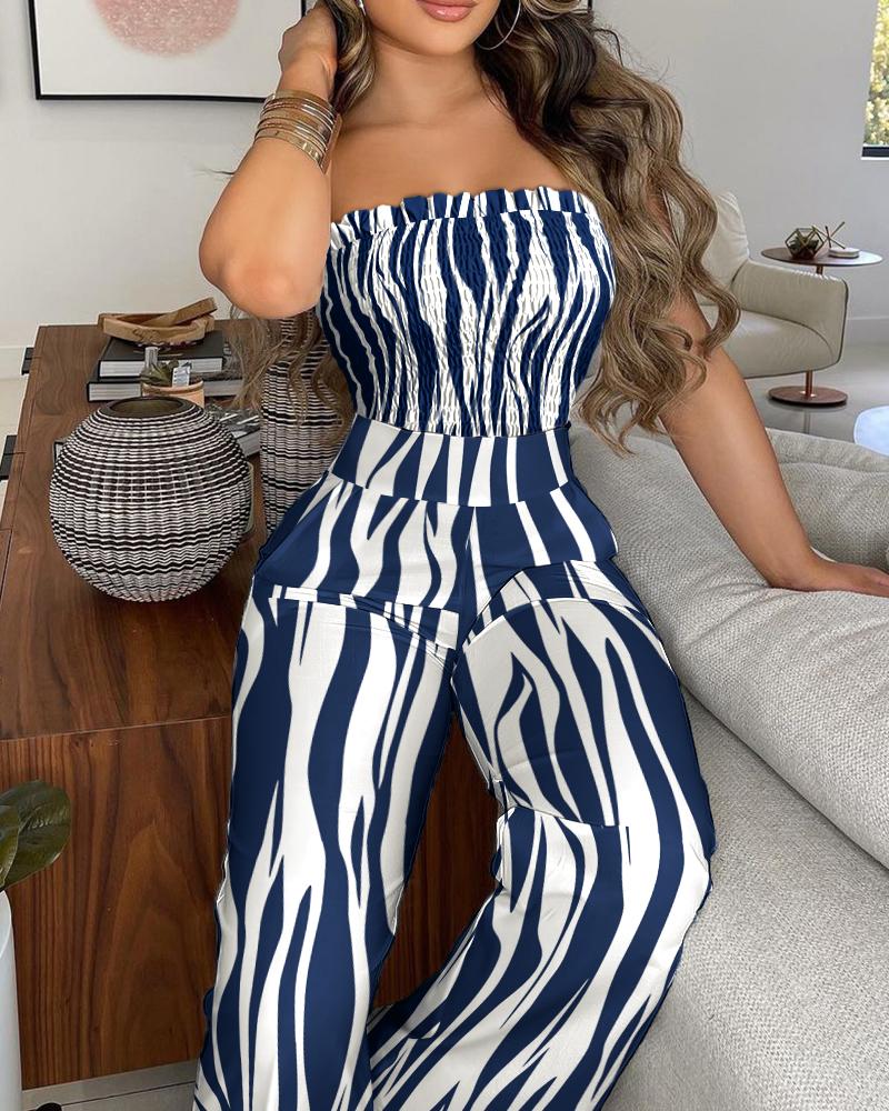 

Smoking Stripe Print Bandeau Jumpsuit, Blue
